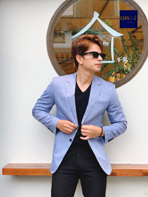 Tropical Denim Blue Cotton Blazer