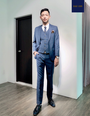 RAKE LEON Blue Prince of Wales 3-piece Suit